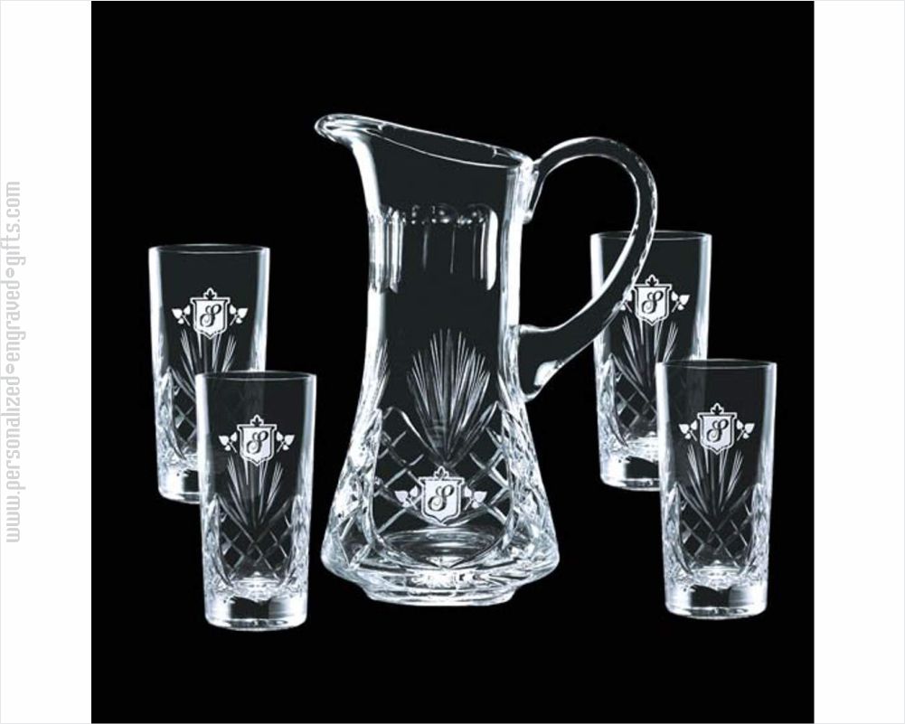 Engraved Lead Crystal Pitcher with Crosshatch Design - Hunter