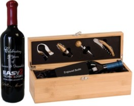 Laser Engraved Bamboo Wine Gift Set With Engraved Wine Bottle