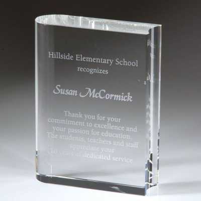 Engraved Crystal Book Award personalized with logo and custom text