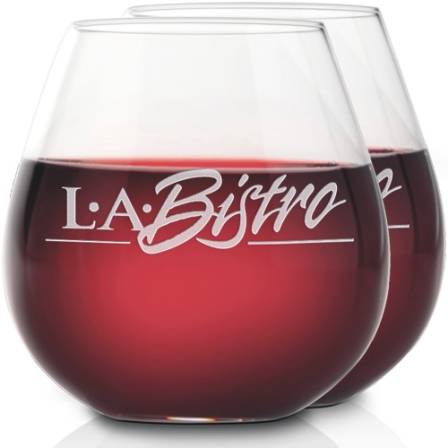 engraved riedel stemless pino wine glasses