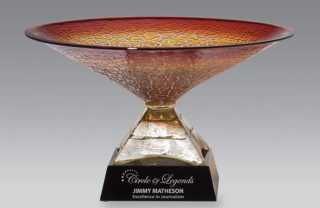 Gold Leaf Art Glass Bowl on Engraved Pedestal 