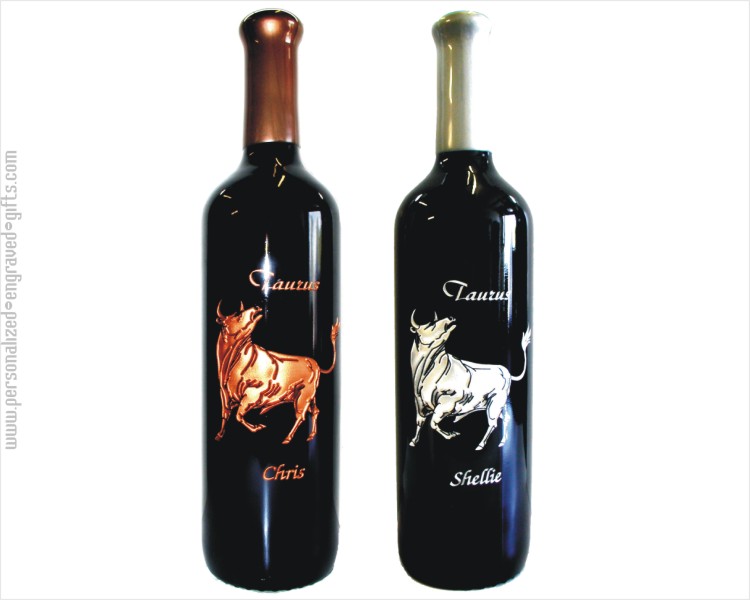 Silver and Bronze Taurus on Wine Bottle 